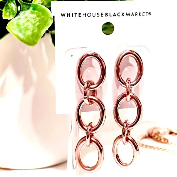 WHITE HOUSE BLACK MARKET Rose Gold Oval Link Dangle Earrings | NWT - Picture 5 of 9